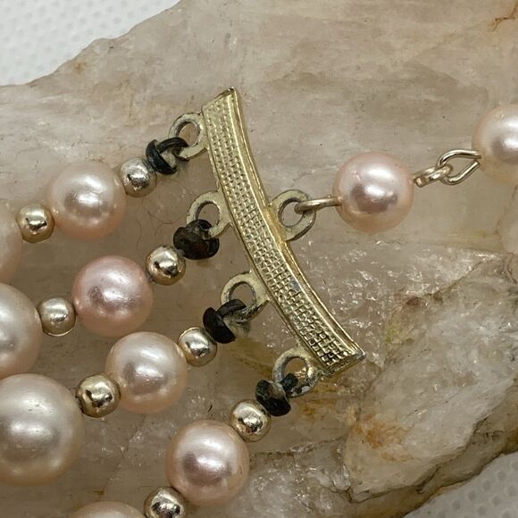 Vintage Pastel Peach Plastic Bead 4 Strand Tiered 16'' Necklace 1960s Japan - Picture 4 of 9